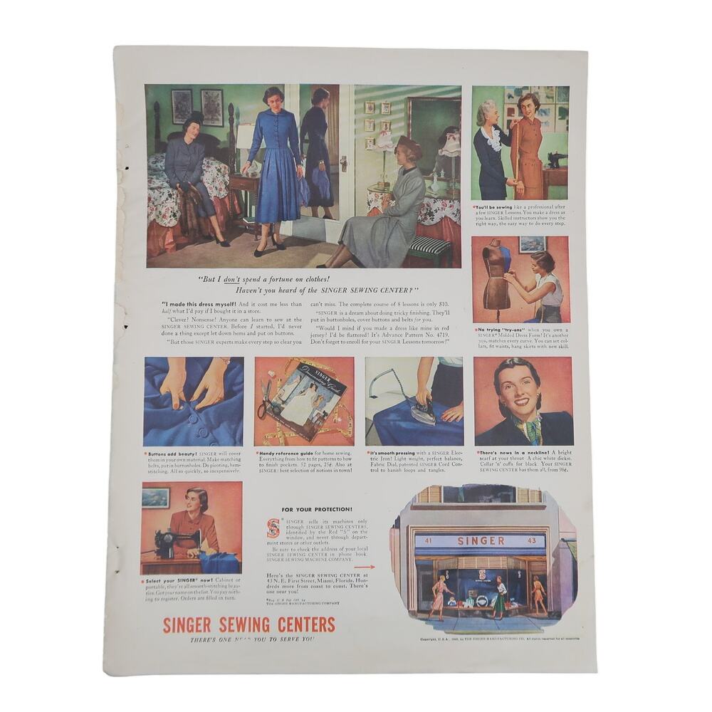 Singer Sewing Centers Magazine Advertisement Color 1948 Sewing Vintage